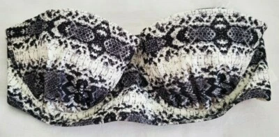 Candies Juniors Gray White Print Strapless Swim Suit Bustier Top Padded Small - Image 1 of 4