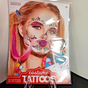 Savvi Assorted Adult Face Costume Tattoos - Metallic Effect Gems Included - Picture 1 of 10