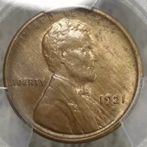1921-S Lincoln Cent, PCGS/CAC MS-62BN, Rare CAC - Picture 1 of 5