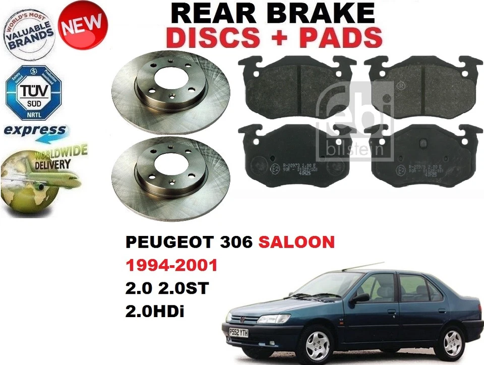FOR PEUGEOT 306 HATCHBACK 1993-2001 REAR AXLE BRAKE DISCS and BRAKE PADS SET - Image 1 of 1