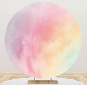 RAINBOW CLOUDS ABSTRACT ART PAINT SPLATTER PARTY ROUND BIRTHDAY BANNER BACKDROP - Picture 1 of 2