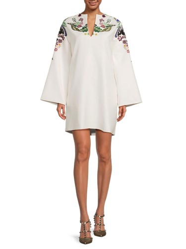 $5500 Valentino abito donna mini tubino cotone ricamo floreale taglia 40 US 4