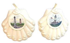 HEARTS & FLOWERS INC Set 2 Porcelain Seashells Beach Shells Lighthouse Potpourri - Picture 1 of 10