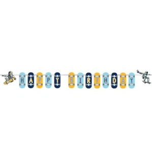 Space Skateboarder Happy Birthday Shaped Ribbon Banner Paper 7.5" x 6' 6" - Picture 1 of 1