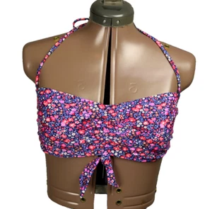 Old Navy Halter Tie Swim Bikini Top Floral Removable Strap & Cups Pink & Blue M - Picture 1 of 14
