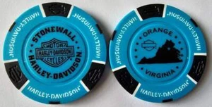 STONEWALL HARLEY-DAVIDSON Orange VA Neon Blue/Black Signature Poker Chip - Picture 1 of 3