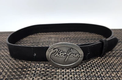 Cinturón de cuero genuino Phat Farm negro con hebilla con logotipo talla 28"-32" Y2K Foto 1 de 4