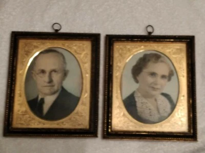 Antique framed husband n wife Black wood carved ,gold painted  matted ,1880's  - Image 1 of 4