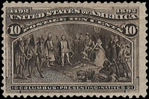 U.S. Scott # 237; 1893 10c blk brn Columbus Presenting Natives - unbenutzt NEBEL - Bild 1 von 3
