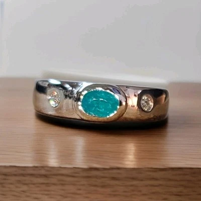 14k White Gold Ring 0.47CT.Natural Paraiba Tourmaline Brazil Oval Cut  GIA Cert  - Image 1 of 4