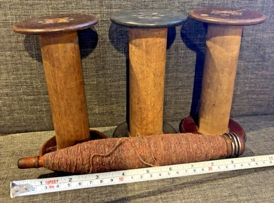Lot Vintage Industrial Wood Spools & Bobbin - Image 1 of 2