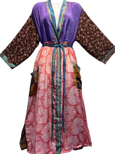 Neu mit Etikett FUNKY STUFF Boho Patch Gürtel Vintage Seide TOP DUSTER CARDIGAN 2X kostenloser Versand - Bild 1 von 7