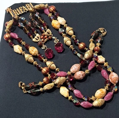 TRIFARI Arte Malva Vidrio Ágata AB Ilusión Cuentas de Oro Collar Pulsera Pendientes Foto 1 de 4