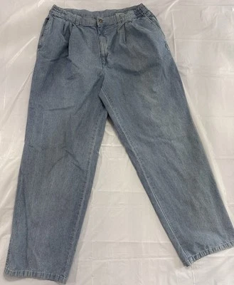 Jeans Savane Dad chino azul claro 36x30denim conforto cintura retrô 100% algodão - Imagem 1 de 4