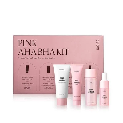 Kit Nacific Pink AHA BHA (espuma limpiadora, tónico, suero, crema) tamaño de viaje... Foto 1 de 4