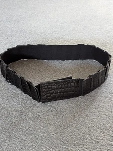 Stretch Waist Dress Belt M-L Black Crocodile Textured Faux Patient Leather - Picture 1 of 8