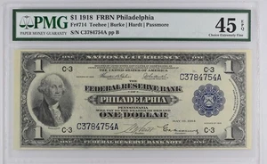 1918 $1 Federal Reserve Bank Note Philadelphia Fr 714 - PMG 45 EPQ - Picture 1 of 2