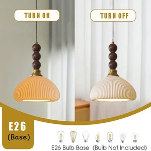 French Retro Hanging Ceiling Light Simple Walnut Pendant Lamp Home Decor Fixture - Picture 1 of 11