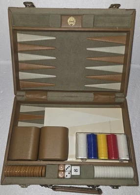 Aries Of Beverly Hills Leather Travel Backgammon Set With Case Brown & Tan VTG - Image 1 of 4