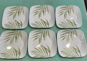 Set of 6 Corelle Bamboo Leaf 9” Square Dinner Salad Dessert Plates GUC - Picture 1 of 5