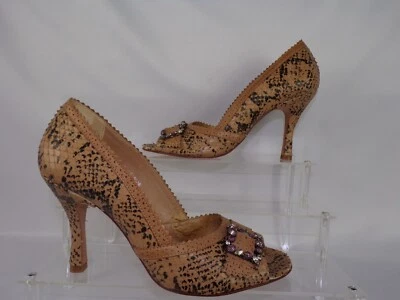 Bombas Schutz negras y tostadas con patrón de piel de serpiente estrás cubo punta abierta talla 9 Foto 1 de 4