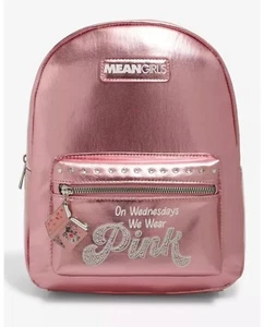 Mean Girls On Wednesdays We Wear Pink Metallic Mini Backpack w Burn Book Charm - Picture 1 of 3