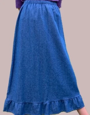 Damas Largo Completo Volantes LT o Azul Marino Vaquero Falda Denim Modesto S M L XL 1X 2X 3 Foto 1 de 4