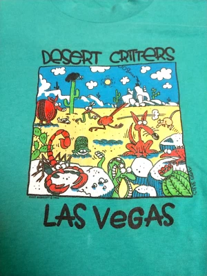 (14 - 16) RETRO! Vintage LAS VEGAS T-Shirt DESERT CREATURES Single Stitch GREEN - Image 1 of 4