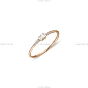14k Yellow Gold Natural Diamond Minimalist Band Engagement Ring For Women - Picture 1 of 3