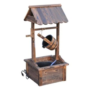 Outsunny Wishing Well Fountain 44" Carbonized Wooden Brown w/ Electric Pump - Picture 1 of 7