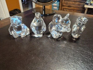 Villeroy and Boch Glass Animals Lot of 4 Owl Squirrel Penguin & Bear All EX COND - Picture 1 of 6