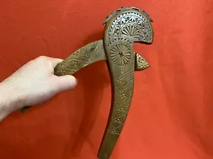 HUGE WODDEN VINTAGE NUT CRACKER HANDMADE CARVED ENGRAVED TOOL NUT WALNUT - Picture 1 of 10