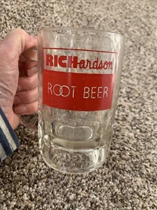 Vintage Richardson Root Beer Clear Glass Soda 5” Mug Red Graphics. No Chips - Picture 1 of 5