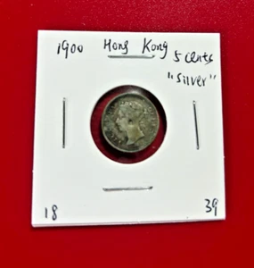 1900 HONG KONG 5 CENTS SILVER COIN - NICE WORLD COIN !!! - Picture 1 of 2