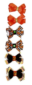 FALL or HALLOWEEN Girl Hair Bows Non Slip Clips - Handmade Gift Set of 6 - Picture 1 of 4