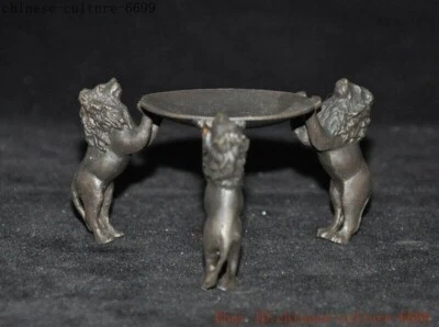 3" old chinese bronze Feng Shui animal Lion foo dog statue Candlestick Holder - Image 1 of 4