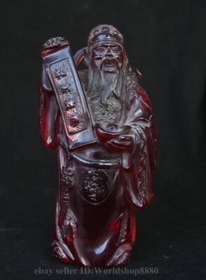 6" Old Chinese Red Amber Carved Stand Money Wealth Yuanbao God Mammon Statue - Image 1 of 4