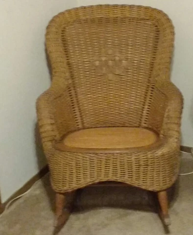 Antique Wakefield Heywood Wicker Rocking Chair Rolled Back and Arms circa 1900 Cover