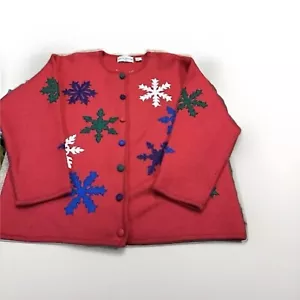 De Colección Marisa Christina Rojo Navidad Cárdigan Suéter Lana Copos de Nieve | Para Mujer’s 2X - Imagen 1 de 7