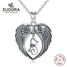 Lovely Cat & Angel Wing Heart Pendant Necklace 925 Silver Gift For Her Xmas Sale