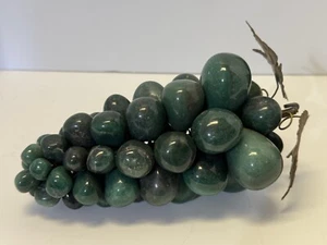Vintage Aventurine Stone Grape Cluster Decor with Metal Leaves - Picture 1 of 9