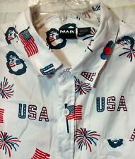 Mad Engine USA Flag Hawaiian Shirt Lincoln Fireworks Button Up Short Sleeve XL 