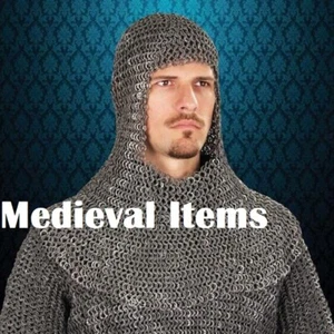 Medieval Plano Remachado Cadena Remachado Correo Cruzado Cadena Capucha Acero Suave LARP - Imagen 1 de 2