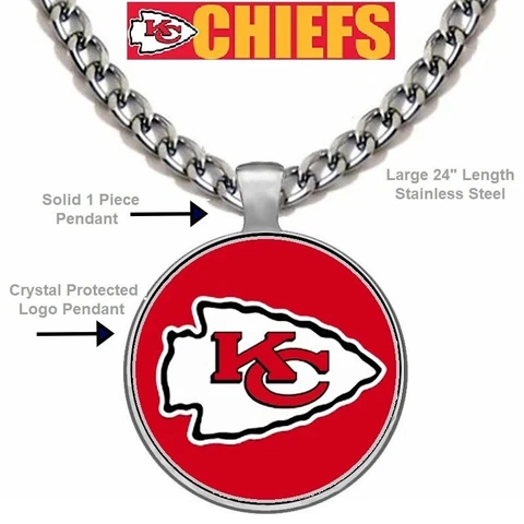 Kansas City Chiefs Mens Womens 24" Stainless Steel Chain Pendant Necklace D5 Cover