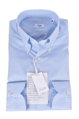 NEW Fralbo Napoli handmade cotton shirt 41 US 16 Modern fit blue striped - Image 1 of 4