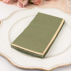 OLIVE GREEN 50 Soft 2 Ply Dinner Paper NAPKINS Foil Edge Party Events Home - Picture 1 of 8