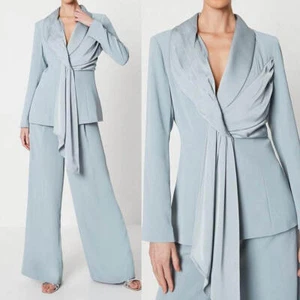 Elegant Women's Suits Light Blue Shawl Lapel Regular Fit Business Casual Custom - Picture 1 of 10