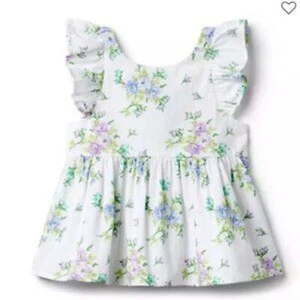 JANIE AND JACK Girl's White Pink Green Floral Ruffle Peplum Seersucker Top 4T - Picture 1 of 6