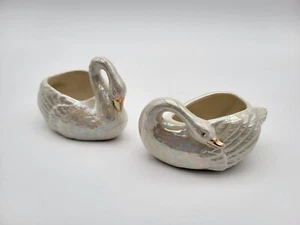 Ceramic Swan Figures Set Of Two By CERAMCO Vintage 1992 Pearlescent - Picture 1 of 18