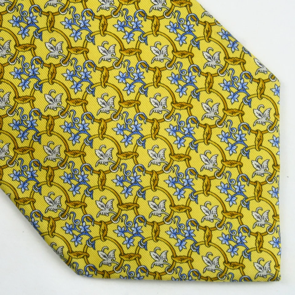 Corbata de cuello vintage Nina Ricci amarilla floral dorada para hombre 57x4 hecha en Francia Foto 1 de 4